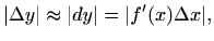 $\displaystyle \vert\Delta y\vert \approx \vert dy\vert =\vert f'(x)\Delta x\vert,
$