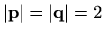 $ \vert\mathbf{p}\vert=\vert\mathbf{q}\vert=2$