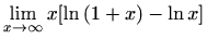 $ \displaystyle\lim_{x\to\infty}x[\ln{(1+x)}-\ln{x}]$