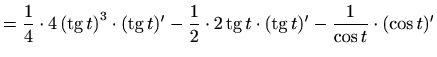 $\displaystyle =\frac{1}{4} \cdot 4\left(\mathop{\mathrm{tg}}\nolimits t\right)^...
...imits t \cdot(\mathop{\mathrm{tg}}\nolimits t)'-\frac{1}{\cos t} \cdot(\cos t)'$