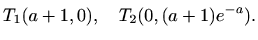 $\displaystyle T_1(a+1,0),\quad T_2(0,(a+1)e^{-a}).$