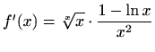 $ f'(x)=\displaystyle \sqrt[x] x\cdot \frac{1-\ln x}{x^2}$