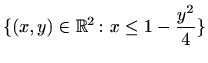 $ \displaystyle \{(x,y)\in \mathbb{R}^2\colon x\leq 1-\frac {y^2}{4}\}$