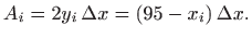 $\displaystyle A_i=2 y_i  \Delta x= (95-x_i) \Delta x.
$