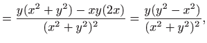 $\displaystyle =\frac{y(x^2+y^2)-xy(2x)}{(x^2+y^2)^2}=\frac{y(y^2-x^2)}{(x^2+y^2)^2},$