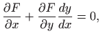 $\displaystyle \frac{\partial F}{\partial x} + \frac{\partial F}{\partial y}
\frac{dy}{dx}=0,
$