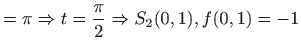 $\displaystyle =\pi \Rightarrow t=\frac{\pi}{2}\Rightarrow S_2(0,1), f(0,1)=-1$