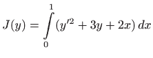 $\displaystyle J(y)=\displaystyle \int\limits_0^1 (y'^2+3y+2x)  dx$