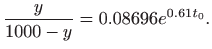 $\displaystyle \frac{y}{1000-y}=0.08696 e^{0.61 t_{0}}.$