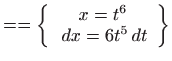 $\displaystyle ==\left\{ \begin{array}{c} x=t^{6}   dx=6t^{5} dt \end{array} \right\}$